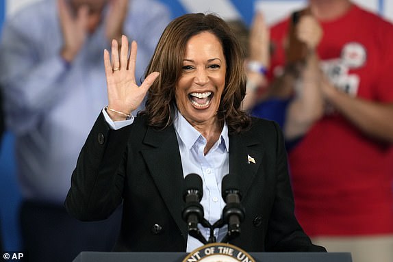 Democratic presidential nominee Vice President Kamala Harris speaks during a campaign event at Northwestern High School in Detroit, Monday, Sept. 2, 2024. (AP Photo/Paul Sancya)