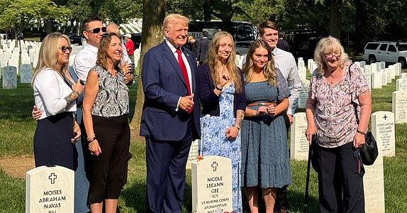 Trump Arlington Cemetery Virginia, Washington D.C.President @realDonaldTrump visiting @ArlingtonNatl Cemetery this morning to lay wreaths with Gold Star families at the graves of our brave men & women who lost their lives 3 years ago today during the disastrous Afghanistan withdraw in 2021.Pictured with the family of Sgt. Nicole Leeann Gee. Sergeant Nicole Leeann Gee > https://foundationforwomenwarriors.org/nicole-gee-sergeant/Staff Sergeant Ryan Knauss > https://soc.mil/Memorial%20Wall/bios/freedom_sentinel/Knauss_Ryan.pdf