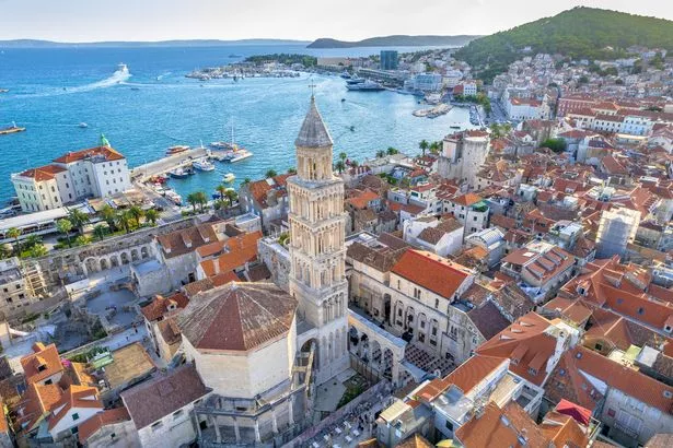 Aerial view of Diocletian's Palace, a UNESCO World Heritage Site, in the old town of Split, Croatia