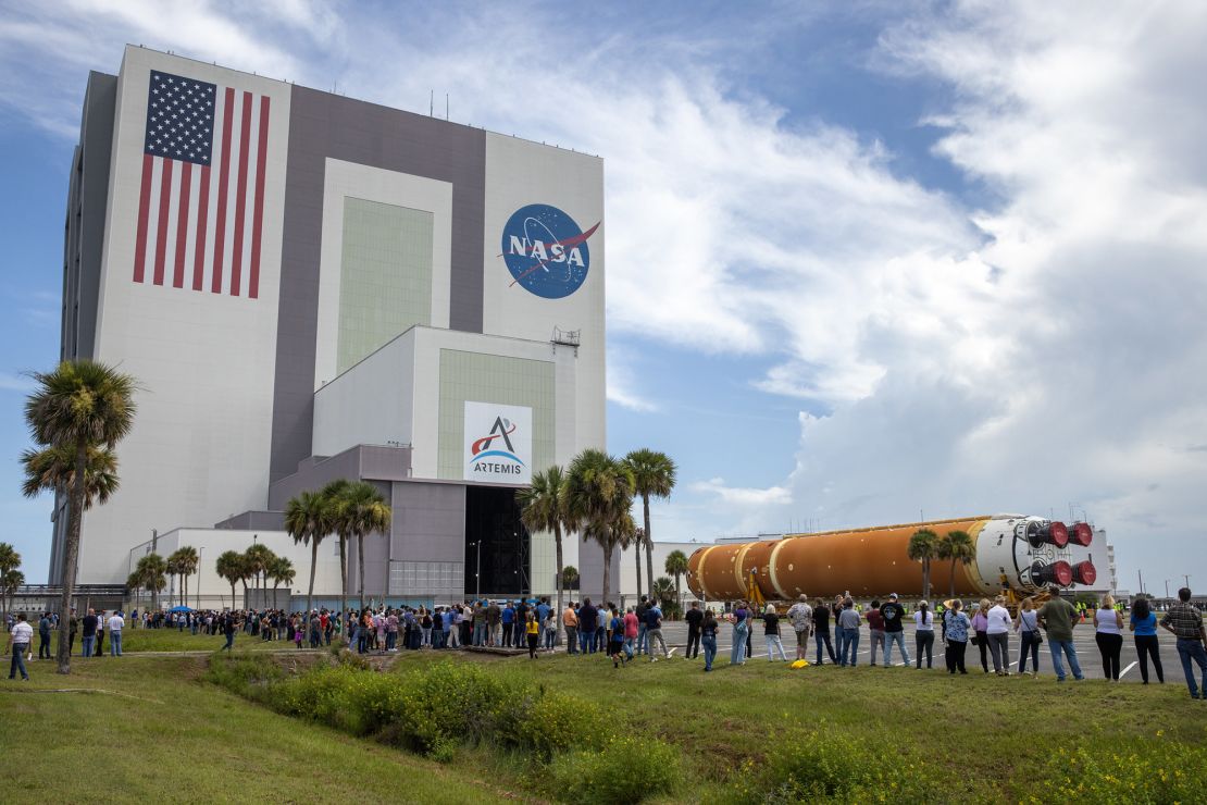 The core stage for the Artemis II rocket arrived at NASA's Kennedy Space Center on July 24.