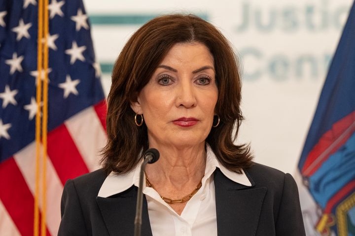 Governor Kathy Hochul speaks at Midtown Community Justice Center on April 24, 2024. (Photo by Lev Radin/Pacific Press/LightRocket via Getty Images)