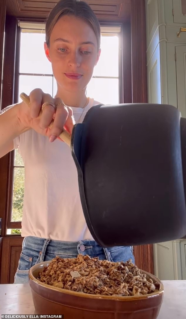 Ella still regularly shares cooking videos online (pictured). Since 2012, the company has gone on to sell over 100m products and expand into plant-based pastas, spreads and snacks. They are expected to sell 20m cereal bars this year