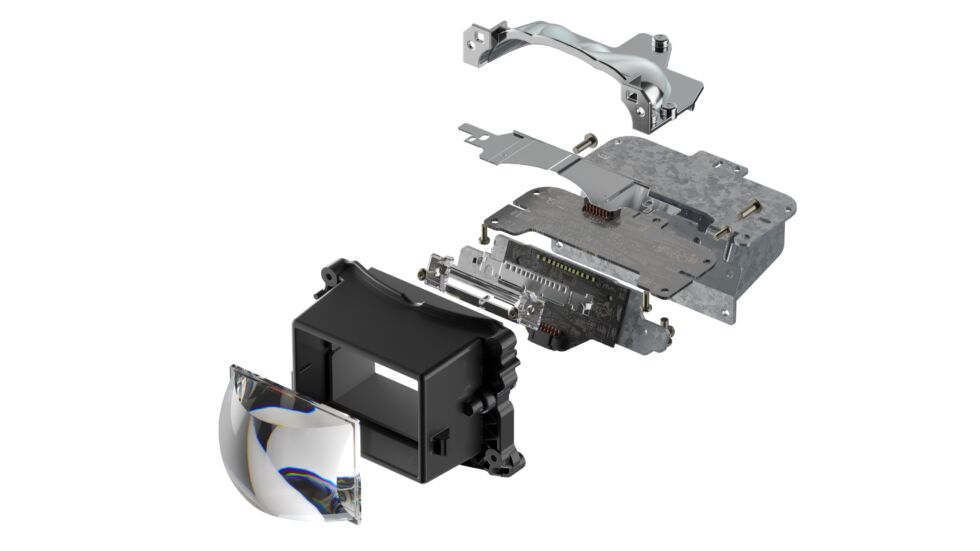 An exploded view of Magna's bimatrix projector.