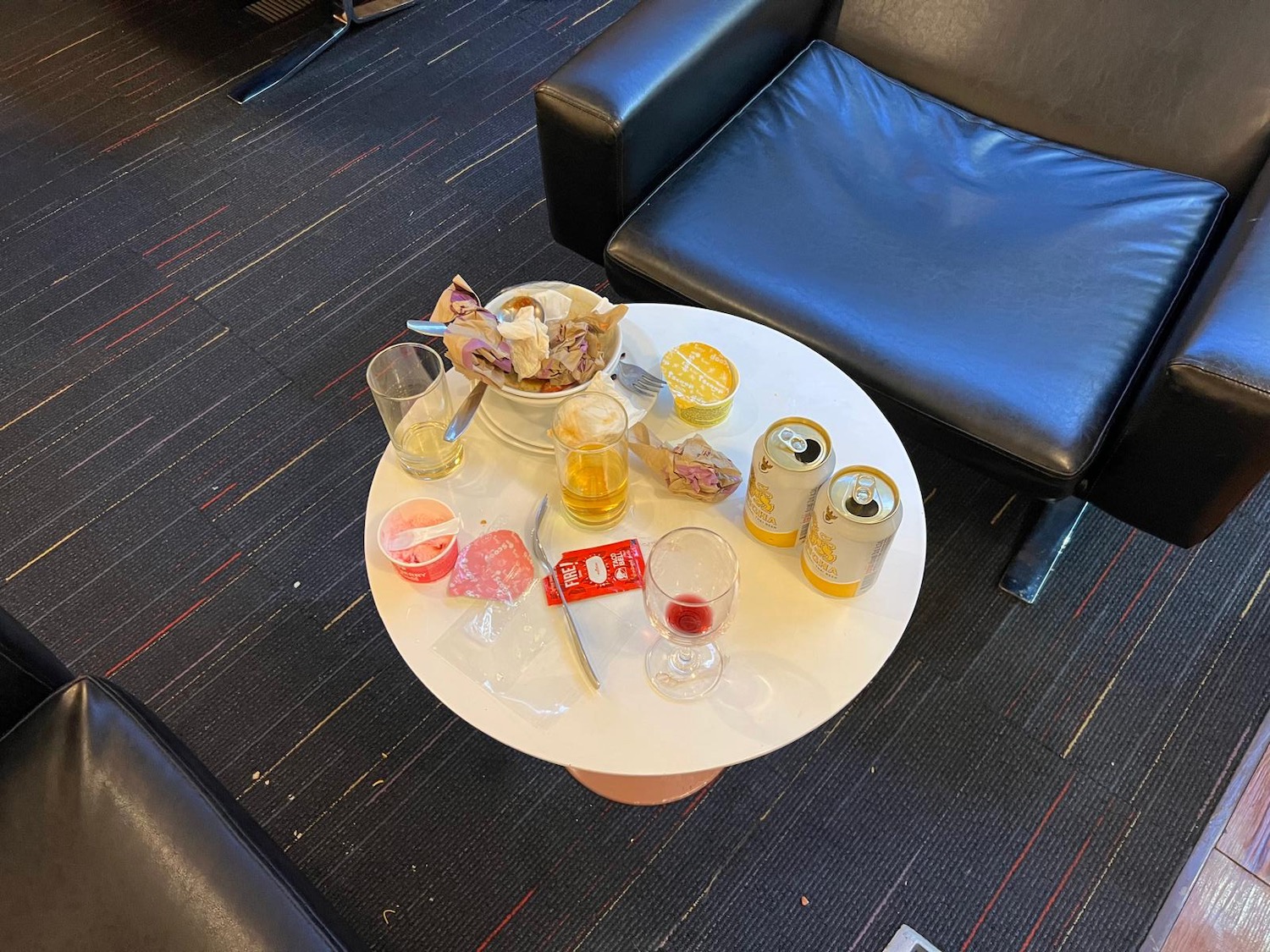 a table with food and drinks on it