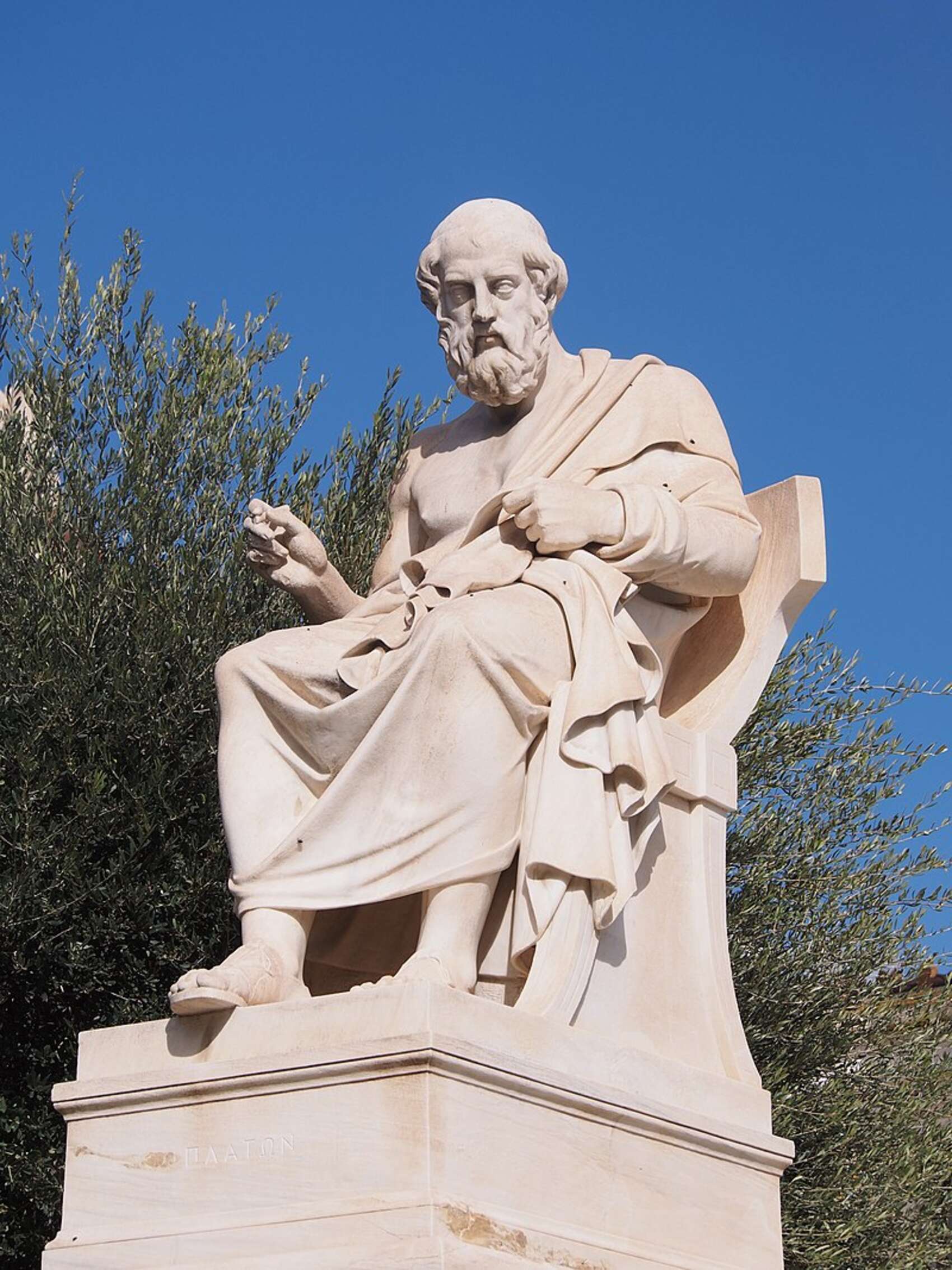 A statue of the great philosopher Plato outside the academy of Athens.