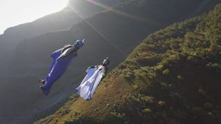 Espen Fadnes and Julia Botelho fly their wingsuits in Chamonix, France