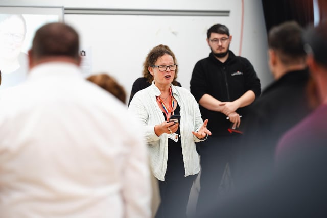 Coun Sarah Courtney speaks to guests at the Trades Business Breakfast