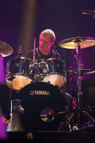 Dave Rowntree of Blur performs on stage on Day 1 of Provinssirock 2013 on June 14, 2013 in Seinajoki, Finland