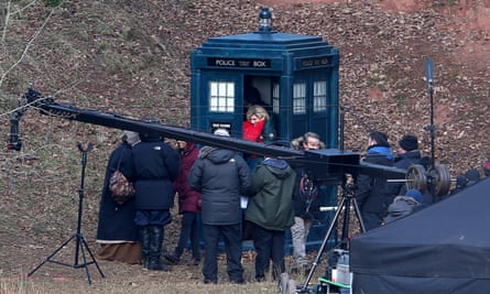 Doctor Who stars Jodie Whittaker and Tosin Cole on set near Monmouth, south Wales.