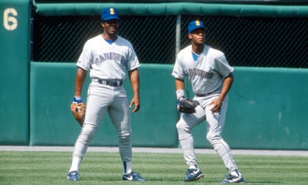 Ken Griffey Jr (right) and senior in action for the Seattle Mariners.