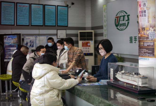 In a travel agency in Taizhou, Jiangsu province, China on February 9, 2023.