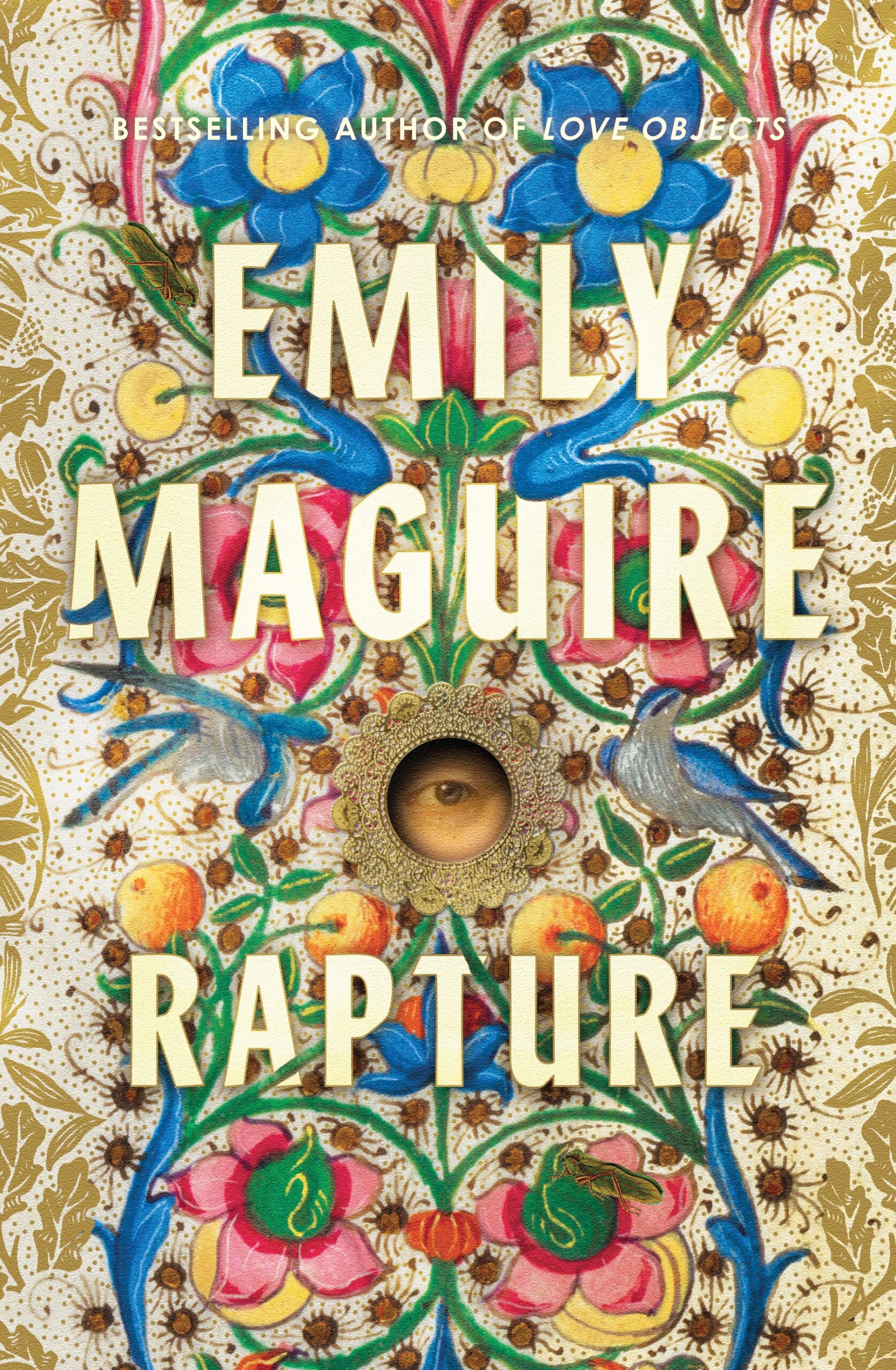 A book cover for Rapture by Emily Maguire, featuring an eye looking through the keyhole of an ornate door.