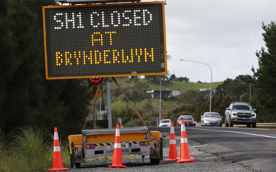 A sign at the Brynderwyns in March this year, a month after Cyclone Gabrielle hit.