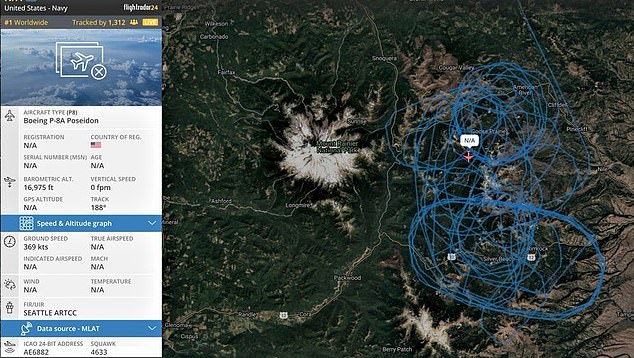 The US Navy has deployed a rescue mission, confirming to DailyMail.com that a P-8 Poseidon is on the search. Flight patters show P-8 circling a region outside of Mount Rainier