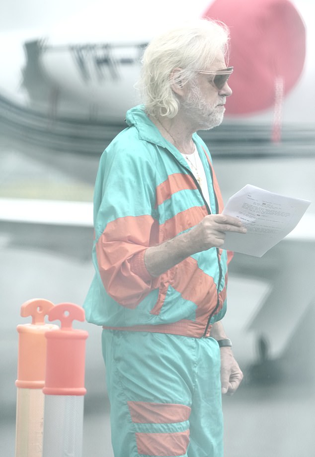 He completed his laidback ensemble with a pair of chunky high top trainers as he read his lines ahead of filming scenes for the release