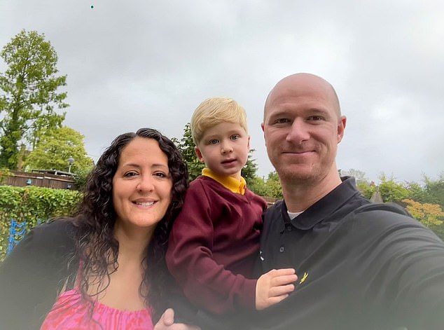 Mother, landlord and business owner Sarah Dawood is pictured with her partner Joe Abbott and their son Stanley Abbott