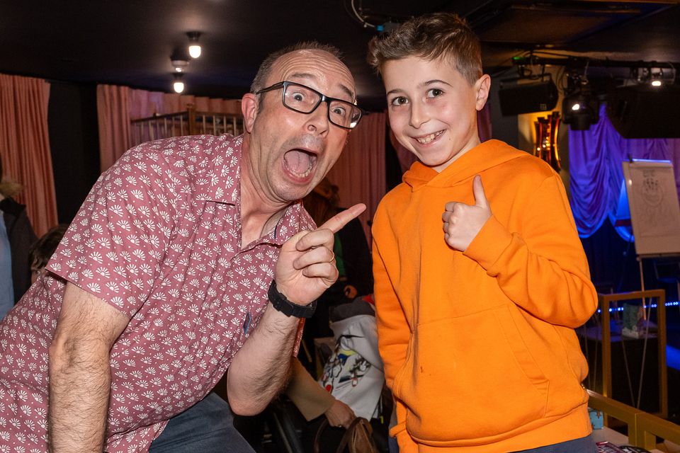 Jumping Off The Page Comic Book Festival at Whale Greystones. Author Alan Nolan with fan Seamus Conti