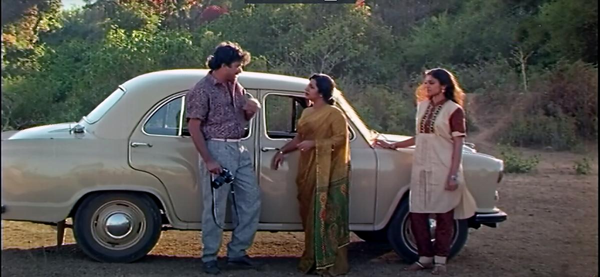 Jayaram, Sreevidya and Shobhana in a still from P Padmarajan’s Innale. 