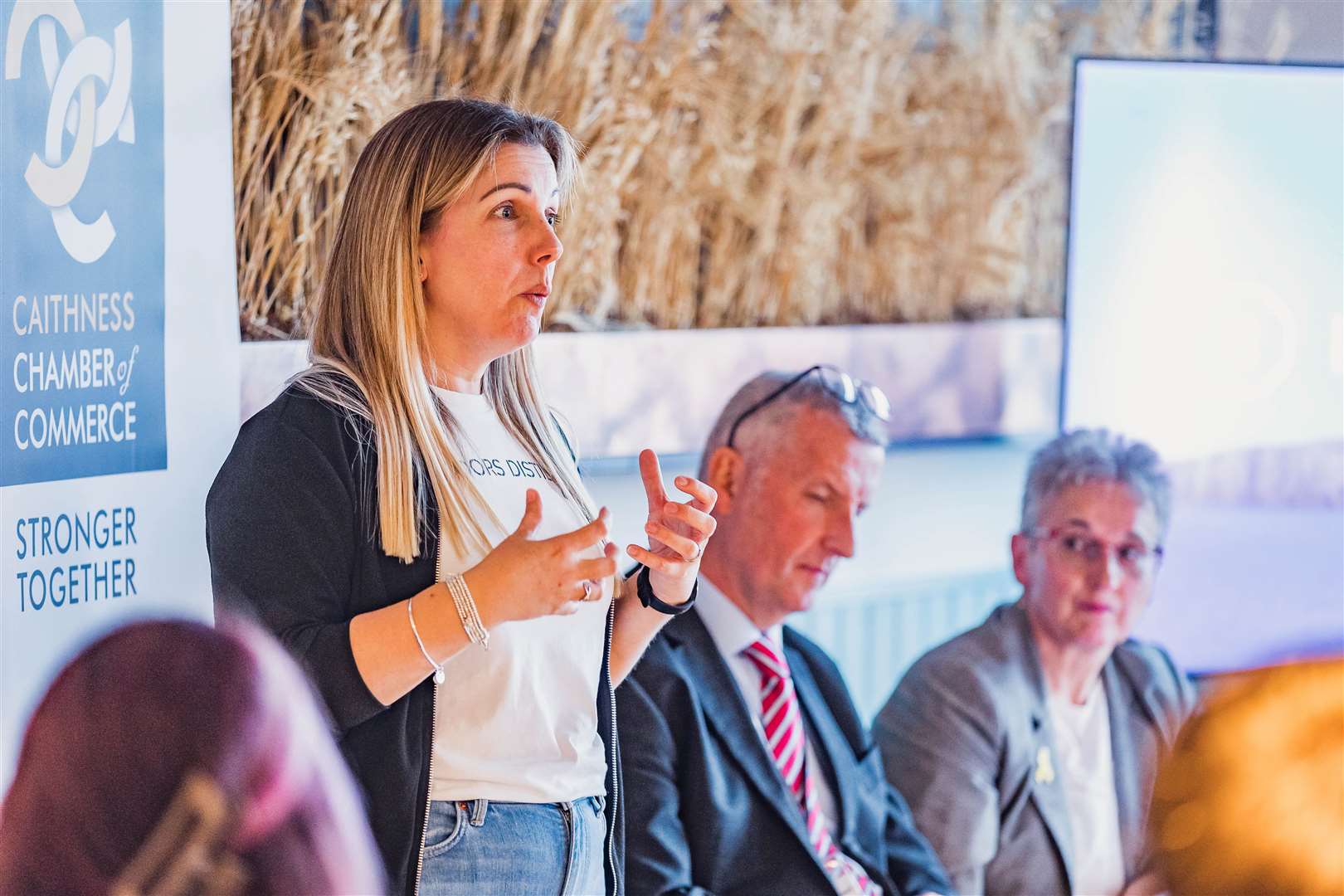 Kerry Campbell, founder 8 Doors Distillery, speaks at the Caithness Chamber of Commerce event.