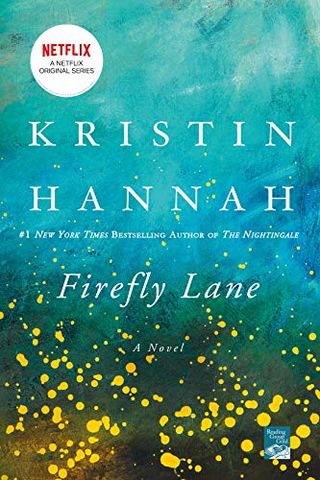 'Firefly Lane' book cover with water colors and orange firefly like sparkles