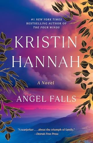 'Angel Falls' book cover with a colorful sunset over a rain forest and tropical plants