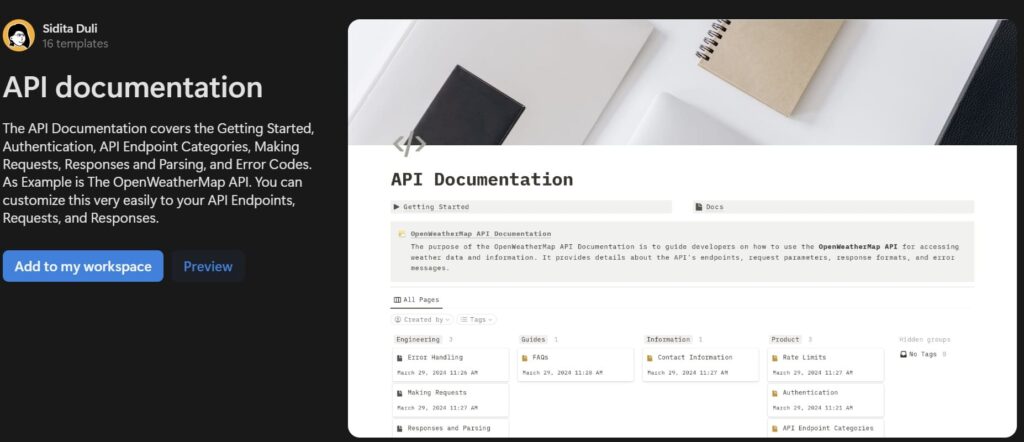 api documentation template