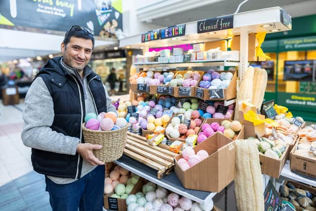 Tyne Housing resident and small business owner, Fedai, who from being homeless, is now a small business owner successfully selling natural products at Manor Walks Shopping Centre in Cramlington.