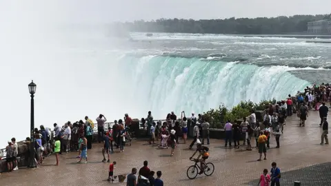 Getty Images People at Niagara Falls, which is shared by Canada and the US