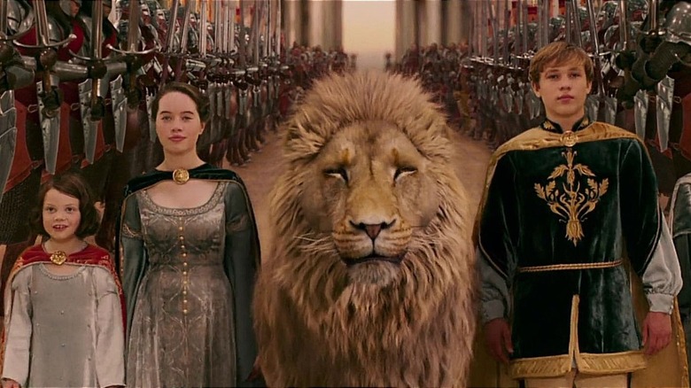 The Pevensie siblings and Aslan in The Chronicles of Narnia: The Lion, the Witch and the Wardrobe