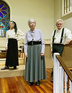 CAN'T FORGET Brenda Nicovich (left), Tina Salter (middle), and Michael Swan (right) come back as the dead residents of the small town of Spoon River to tell stories of what caused the town to eventually crumble. The play is put on by the American Association of University Women's Atascadero chapter. - PHOTOS COURTESY OF ANNETTE RODRIGUEZ