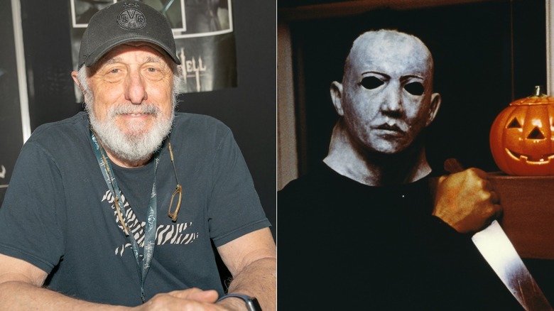 Split image of Nick Castle and Michael Myers in Halloween