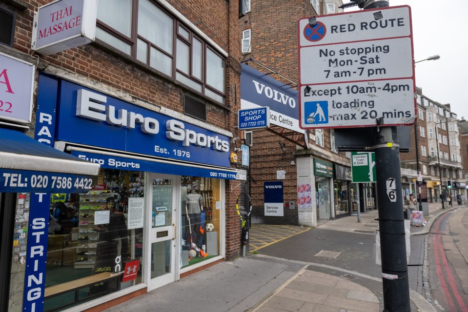 The one hour parking spots outside Euro Sports in Swiss Cottage, London, have been removed to make way for a red route