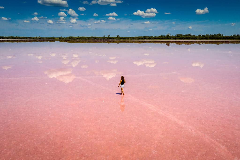 Person Walking On A Pink Lake In Victoria