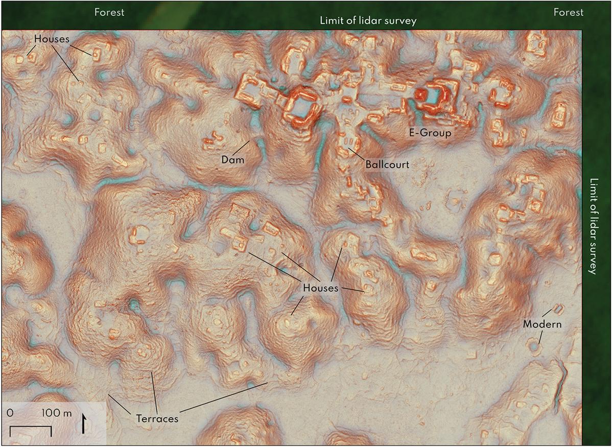 A labeled map created with lidar data, showing part of the ancient Mayan city the scientists are calling Valeriana.