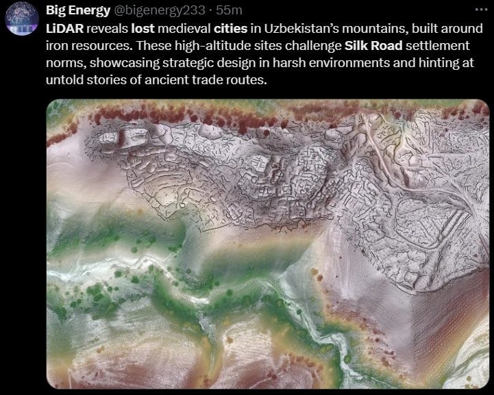 x twitter post Uzbekistan lost cities map