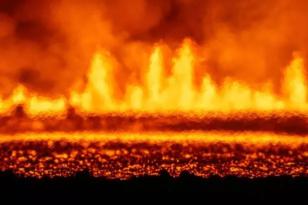 Lava rising from a volcano on the Reykjanes Peninsula