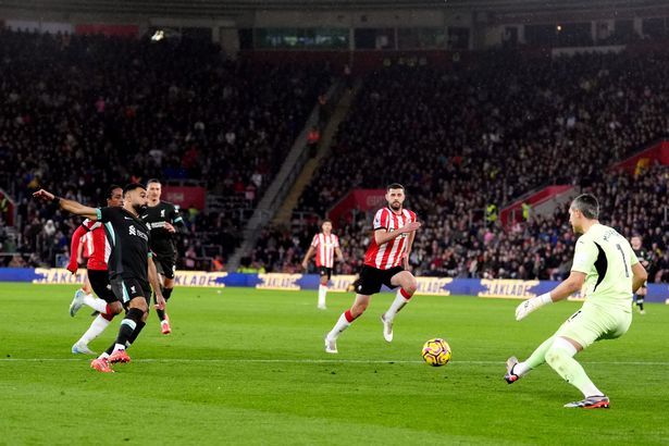 Liverpool's Mohamed Salah scores their side's second goal against Southampton