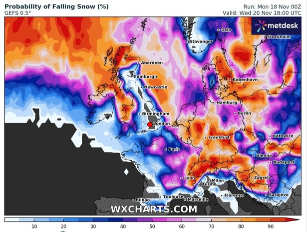 A snow map for Wednesday