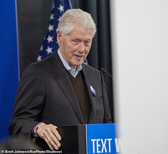 Mandatory Credit: Photo by Brett Johnsen/NurPhoto/Shutterstock (14856682d) On October 31, 2024, former President Bill Clinton held a campaign rally in Milwaukee, Wisconsin, to support Democratic presidential nominee Kamala Harris. Former President Bill Clinton Holds Campaign Rally In Milwaukee, Wisconsin, United States - 31 Oct 2024