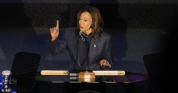 Democratic presidential nominee Vice President Kamala Harris speaks during a church service at Greater Emmanuel Institutional Church of God in Christ, Sunday, Nov. 3, 2024, in Detroit. (AP Photo/Jacquelyn Martin)