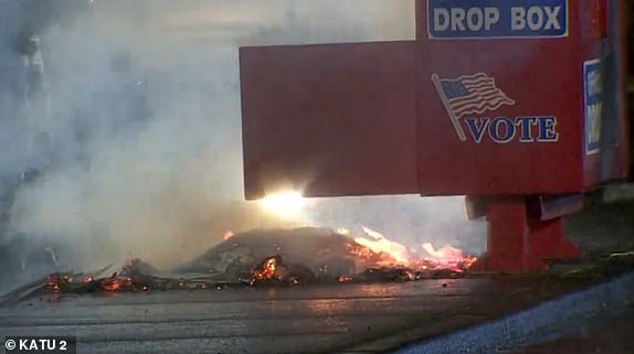 14011607 Police investigate as ballot boxes are set on FIRE in two stateshttps://www.katu.com/news/local/vancouver-ballot-box-seen-smoking-same-morning-as-portland-ballot-box-arson#