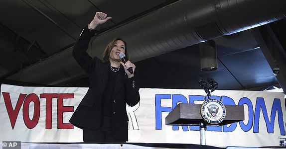 Democratic presidential nominee Vice President Kamala Harris speaks during a campaign event at Montage Mountain Resort in Scranton, Pa., Monday, Nov. 4, 2024. (AP Photo/Jacquelyn Martin)