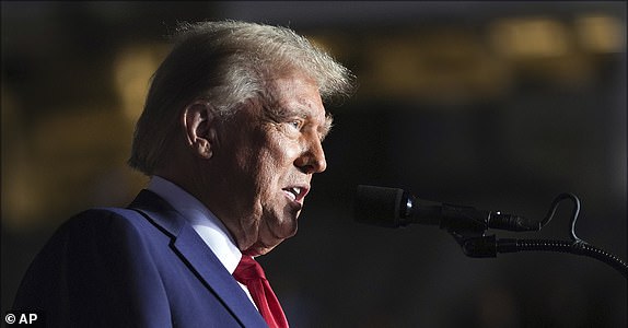 Republican presidential nominee former President Donald Trump speaks during a campaign rally at Santander Arena, Monday, Nov. 4, 2024, in Reading, Pa. (AP Photo/Evan Vucci)