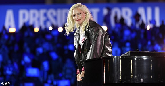 Lady Gaga departs after performing during a campaign rally for Democratic presidential nominee Vice President Kamala Harris outside the Philadelphia Museum of Art, Monday, Nov. 4, 2024, in Philadelphia. (AP Photo/Matt Rourke)