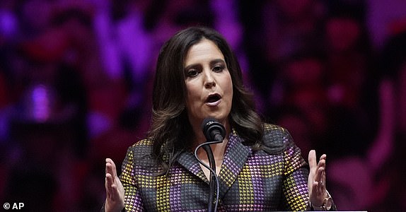 Rep. Elise Stefanik, R-N.Y., speaks before Republican presidential nominee former President Donald Trump at a campaign rally at Madison Square Garden, Sunday, Oct. 27, 2024, in New York. (AP Photo/Evan Vucci)