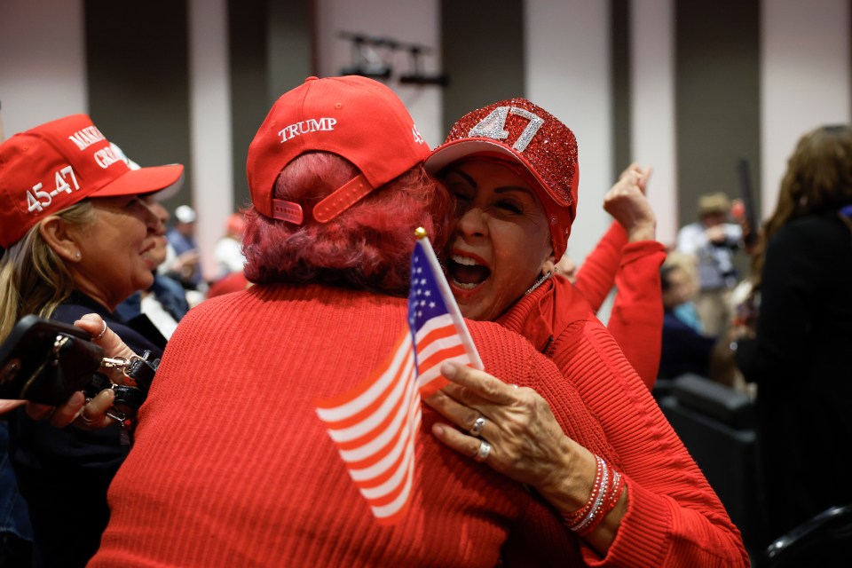 Republican supporters celebrate results at the Nevada Republican Party watch party at the Ahern Hotel in Las Vegas, Nevada