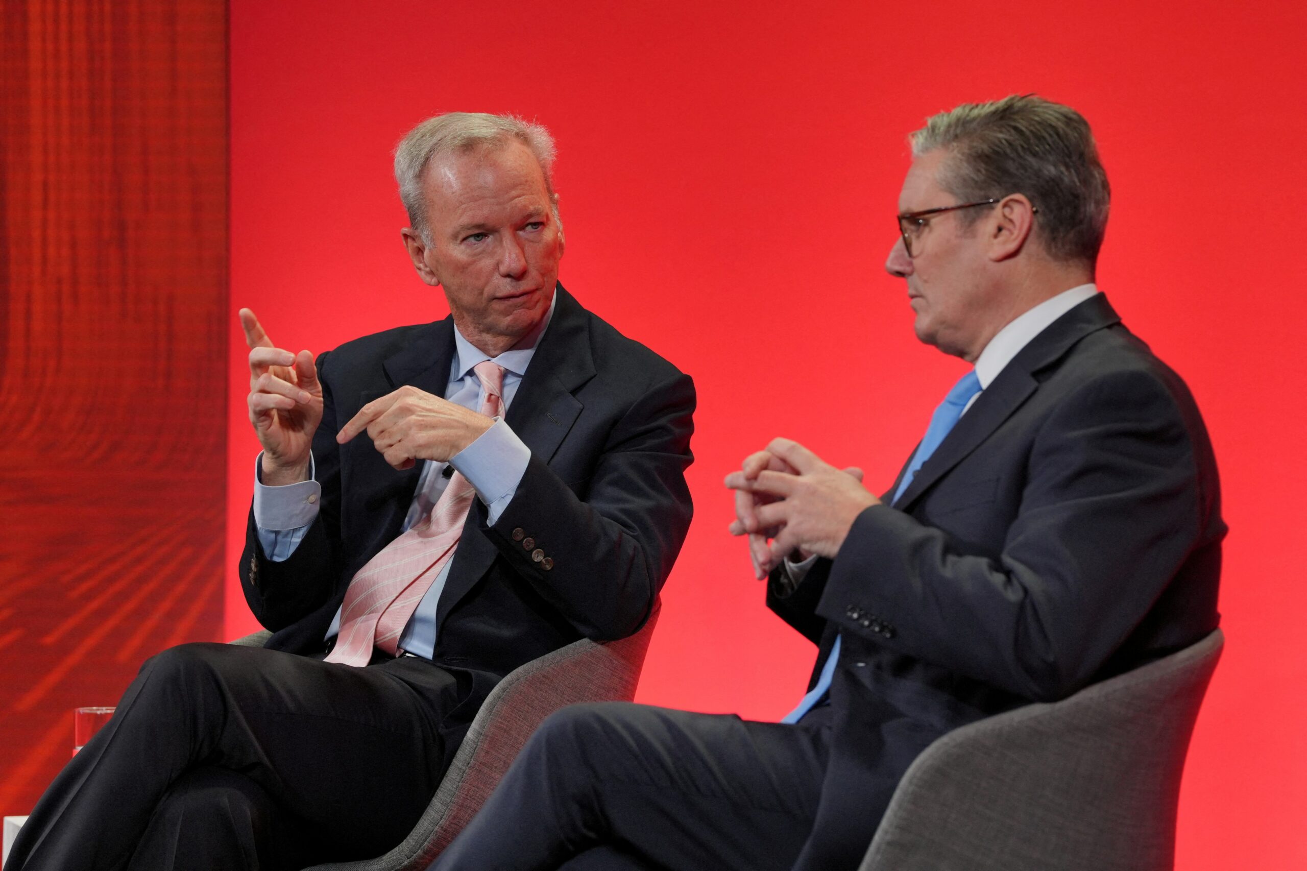 Sir Keir Starmer with the former CEO of Google, Eric Schmidt. The prime minister has courted investment but there is deep anger among companies at a series of tax rises