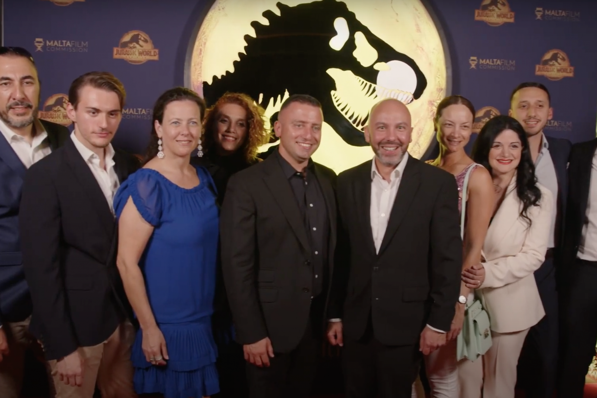 Clayton Bartolo and Film Commissioner Johann Grech with an entourage at the local premier of the Jurassic World film.