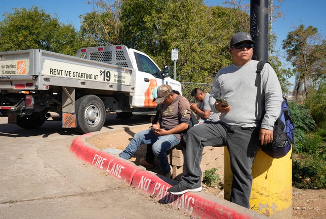 Danilo Gonzalez, 42, an undocumented immigrant from Guatemala who supports Donald Trump, waits for a day labor job at a Home Depot in South Austin Wednesday November 6, 2024.