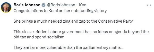 Boris Johnson said Ms Badenoch would being 'zing and zap' to the Tories